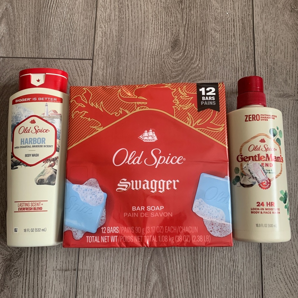 Old spice mens body wash and bar soaps. It smells so good!